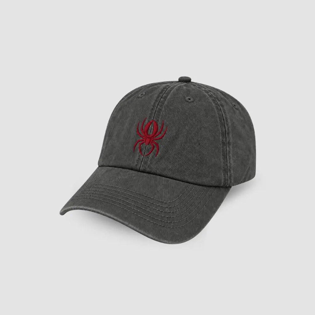 Redback Classic Dad Cap in black with a red embroidered spider logo on the front.